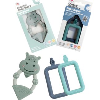 Cheeky Chompers Teething Brush & Chew - Neckerchew Flexibrush Starter Toothbrush 2 Pack-Chewy The Hippo