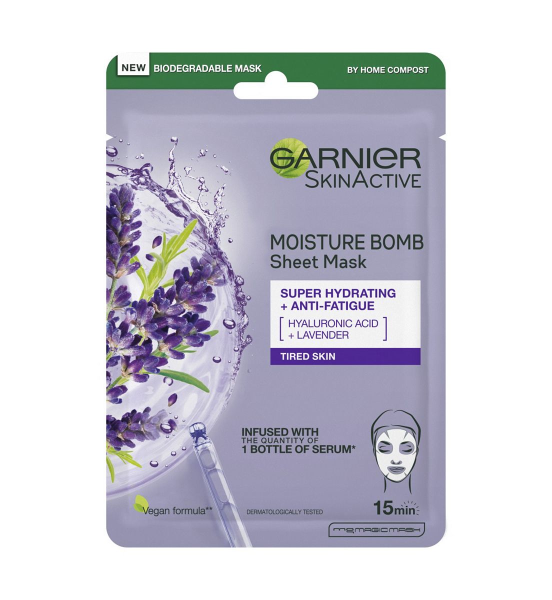 Garnier Moisture Bomb Lavender And Hyaluronic Acid Sheet Mask Hydrating & Relaxing Face 28g