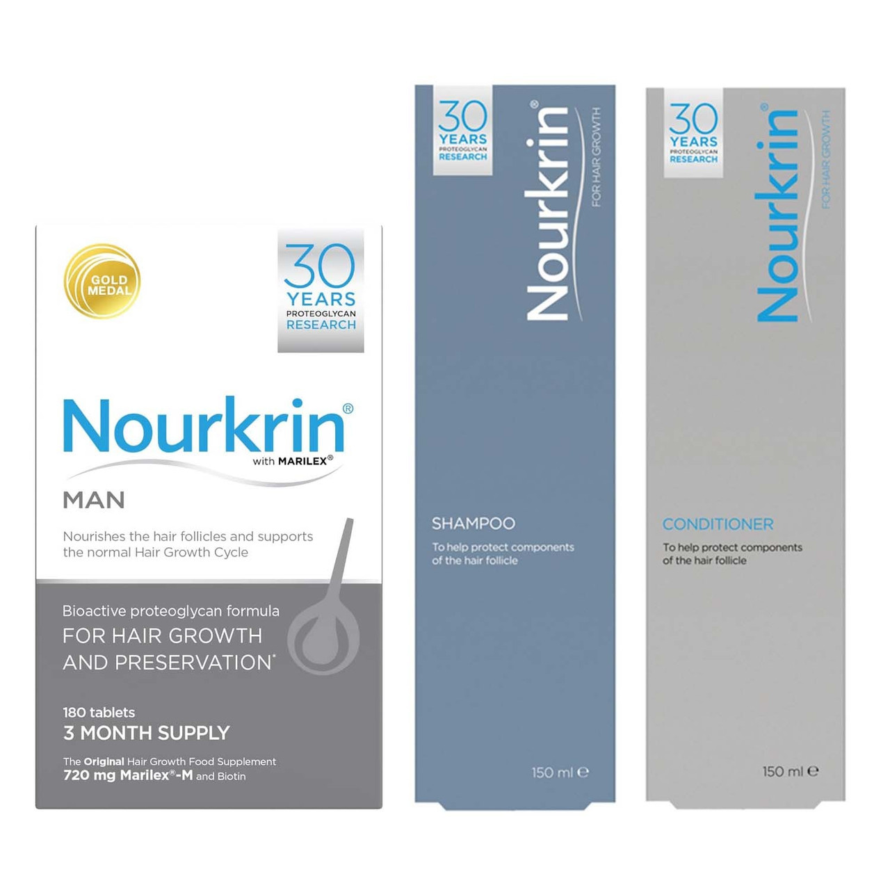 Nourkrin Man Hair Growth Programme (Free Shampoo and Conditioner) 180 Tablets + 150ml + 150ml