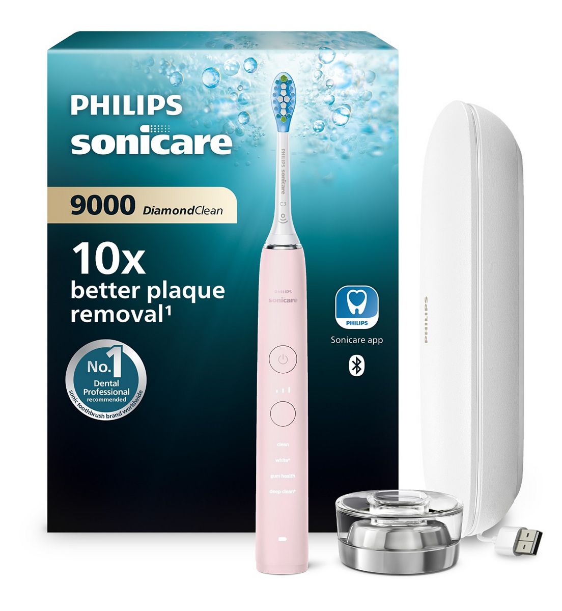 Philips Sonicare Diamondclean 9000 Electric Toothbrush Pink Charging Case Hx9911/53